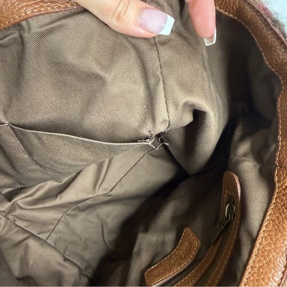 Sundance Maple Glen Teddy Plaid Bag Leather Accents Brown Pink Made in Italy - Picture 7 of 7